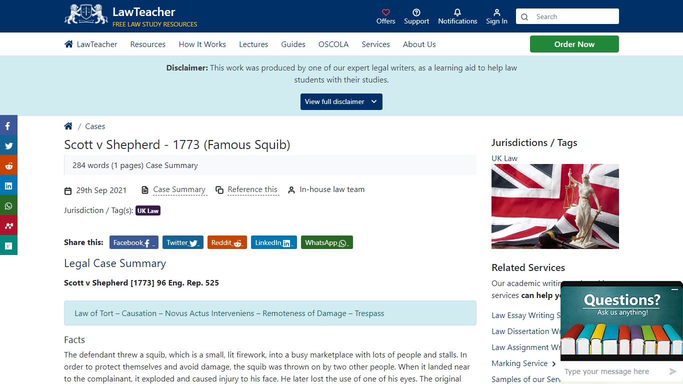 Scott v Shepherd - 1773 (Famous Squib) - LawTeacher.net